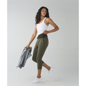 Lululemon Pants Size 4 Sunset Salutation Crop Ruched Fatigue Green Athleisure